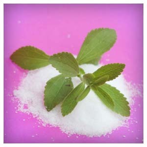 Steviablätter (auch Süßkraut genannt) auf einem Haufen Stevia.